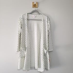 LuLaRoe NWT Caroline Polka Dot Open Front Cardigan Women XS White Green Pockets